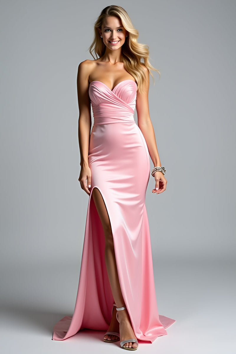 Load image into Gallery viewer, Pink Sweetheart Long Prom Dress with Slit