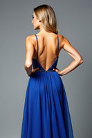 Load image into Gallery viewer, Royal Blue Spaghetti Straps A Line Long Prom Dress with Beading