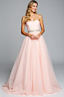 Load image into Gallery viewer, Light Pink A Line Strapless Long Prom Dress with Beading