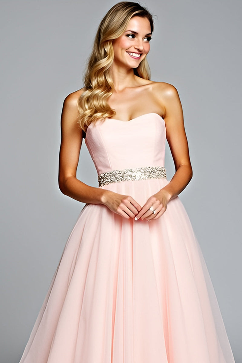 Load image into Gallery viewer, Light Pink A Line Strapless Long Prom Dress with Beading