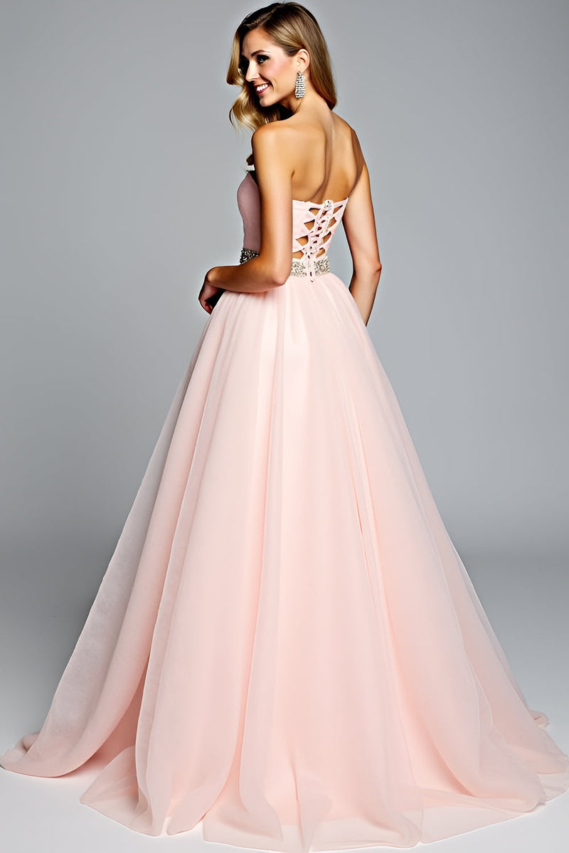 Load image into Gallery viewer, Light Pink A Line Strapless Long Prom Dress with Beading