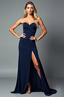Load image into Gallery viewer, Navy Sweetheart Long Chiffon Formal Dress with Slit