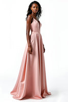 Load image into Gallery viewer, Blush A Line Spaghetti Straps Long Satin Wedding Guest Dress