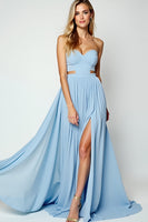 Load image into Gallery viewer, Strapless Blue Cut-Out Long Wedding Guest Dress with Slit