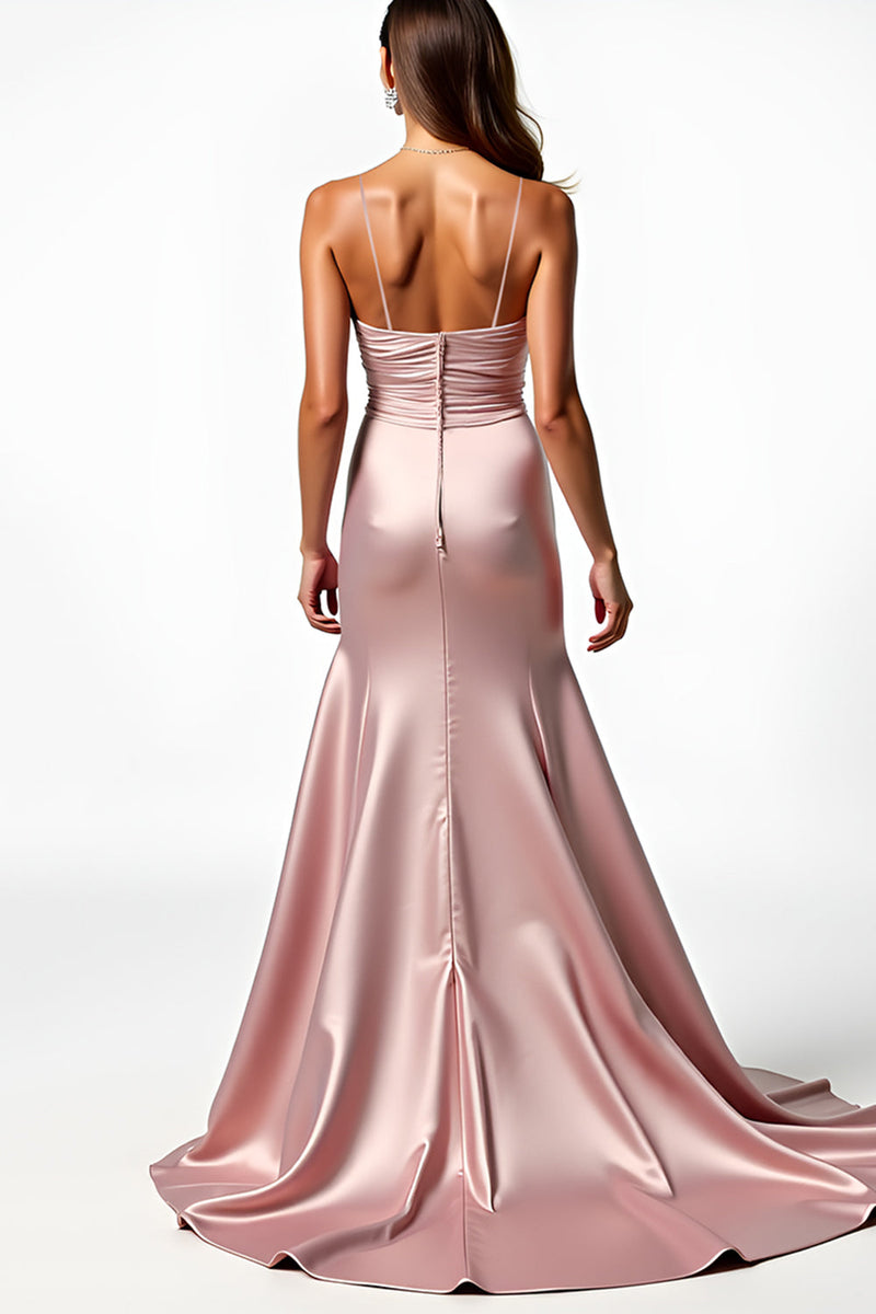 Load image into Gallery viewer, Dusty Rose Mermaid Long Satin Prom Dress with Slit