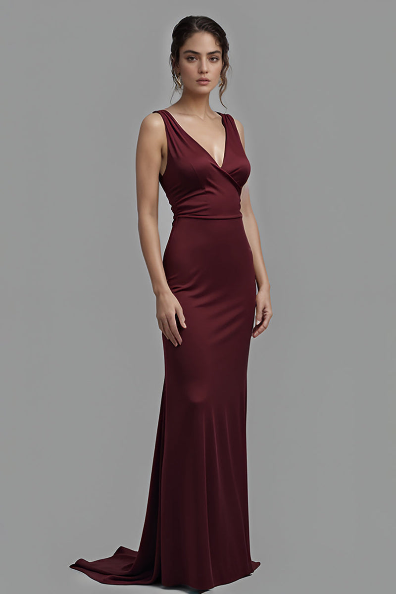 Load image into Gallery viewer, Cabernet V-Neck Sheath Long Satin Formal Dress