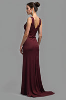 Load image into Gallery viewer, Cabernet V-Neck Sheath Long Satin Formal Dress