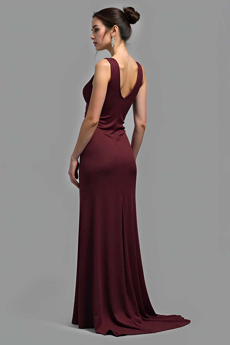 Load image into Gallery viewer, Cabernet V-Neck Sheath Long Satin Formal Dress