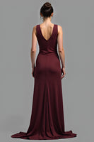 Load image into Gallery viewer, Cabernet V-Neck Sheath Long Satin Formal Dress