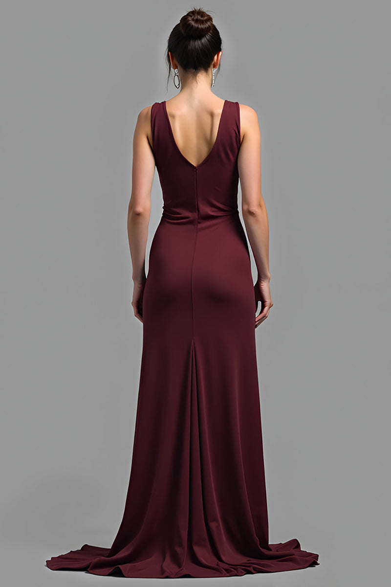 Load image into Gallery viewer, Cabernet V-Neck Sheath Long Satin Formal Dress