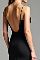 Load image into Gallery viewer, Black Spaghetti Straps Backless Long Satin Engagement Dress