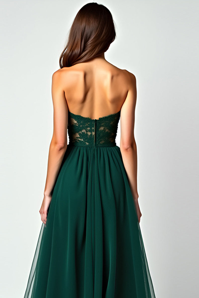 Load image into Gallery viewer, Dark Green A Line Strapless Long Prom Dress with Slit