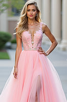 Load image into Gallery viewer, Blush Pink Long Tulle Ball Gown Prom Dress with Slit