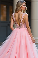 Load image into Gallery viewer, Blush Pink Long Tulle Ball Gown Prom Dress with Slit