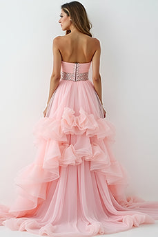Blush Pink Strapless Long Prom Dress with Ruffles