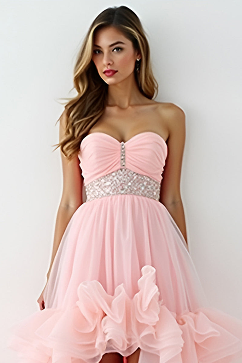 Load image into Gallery viewer, Blush Pink Strapless Long Prom Dress with Ruffles