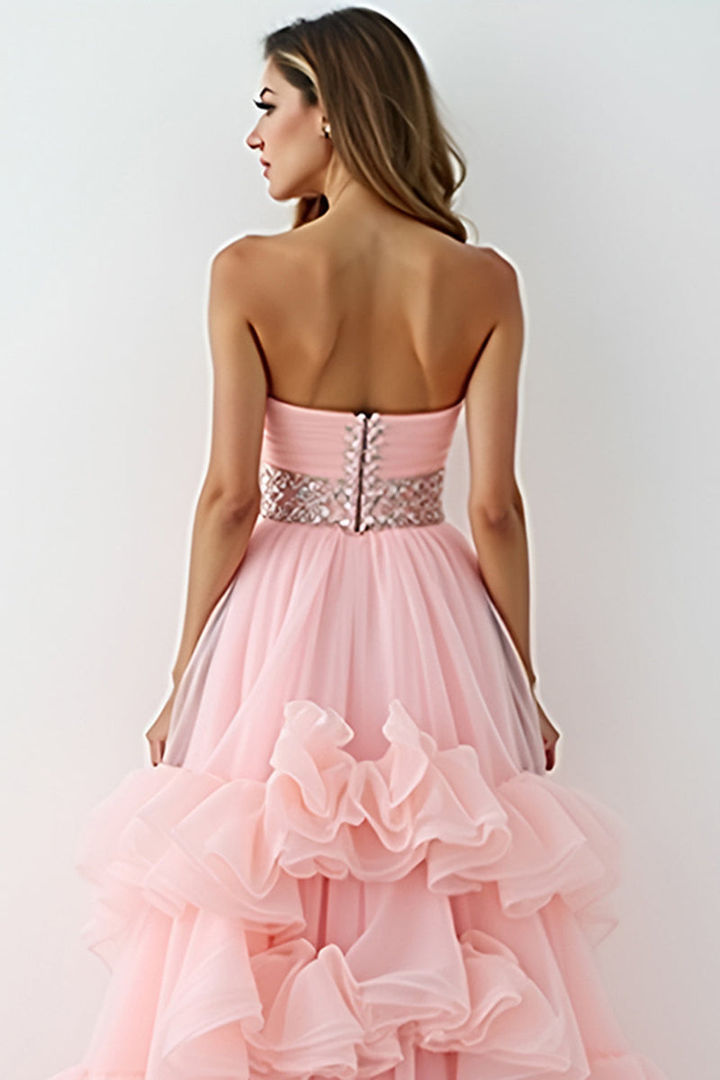 Load image into Gallery viewer, Blush Pink Strapless Long Prom Dress with Ruffles