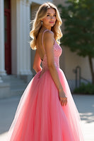 Load image into Gallery viewer, Blush Pink Tulle Ball Gown Long Prom Dress with Beading