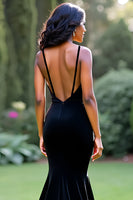 Load image into Gallery viewer, Black Mermaid Deep V-Neck Long Prom Dress