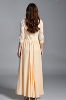Load image into Gallery viewer, Champagne Illusion Neck Half Sleeve Mother of the Bride Dress with Appliques