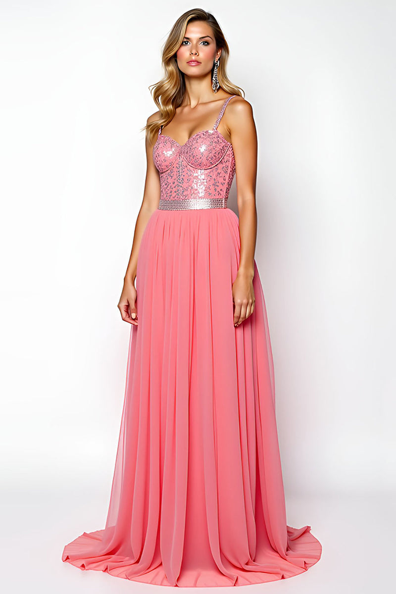 Load image into Gallery viewer, A Line Watermelon Chiffon Backless Long Prom Dress