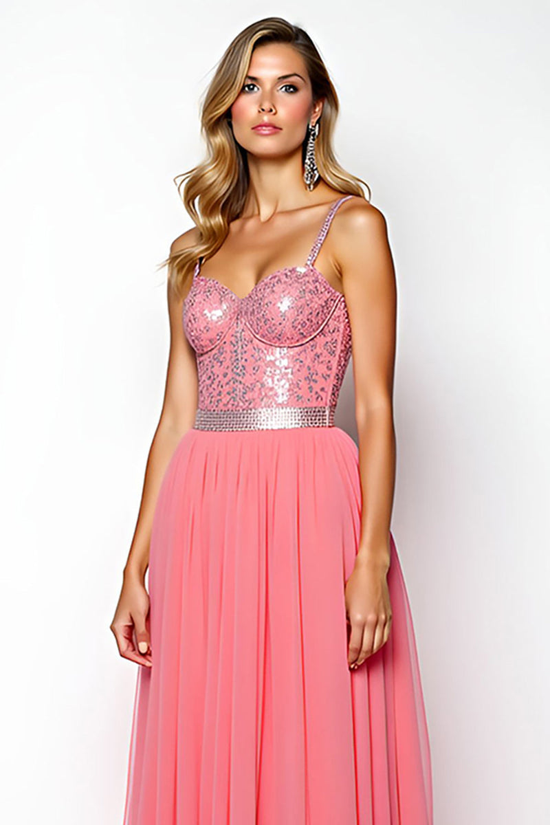 Load image into Gallery viewer, A Line Watermelon Chiffon Backless Long Prom Dress