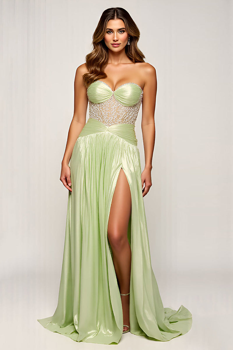 Load image into Gallery viewer, Sage Sweetheart A Line Long Prom Dress with Slit