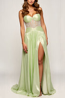 Load image into Gallery viewer, Sage Sweetheart A Line Long Prom Dress with Slit