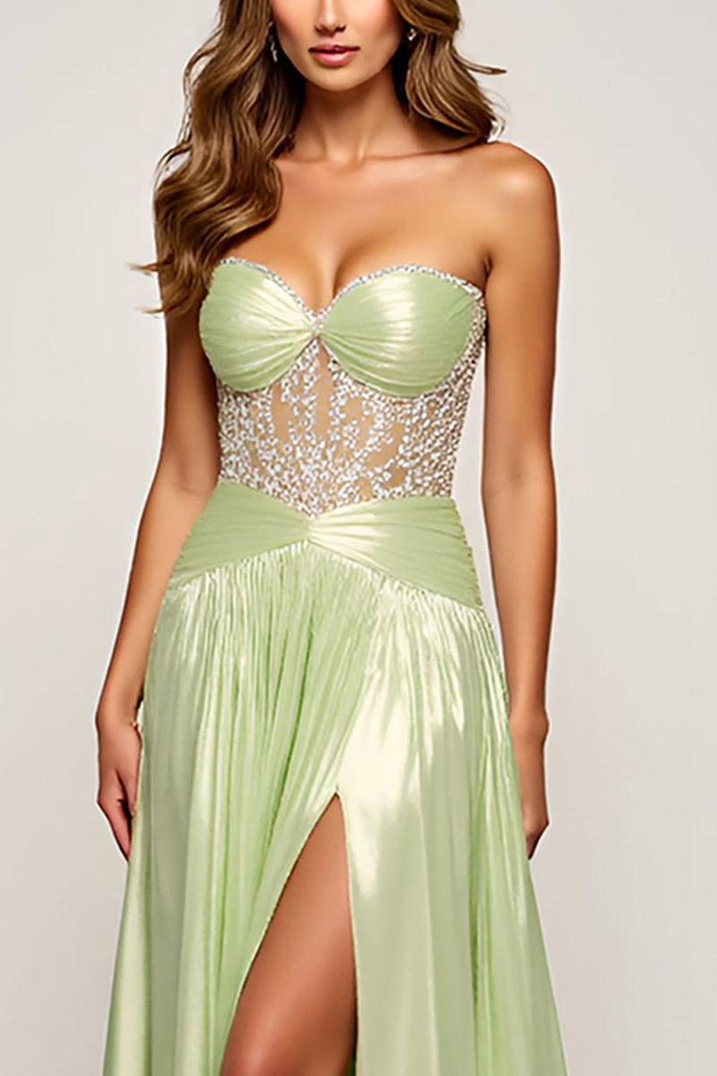 Load image into Gallery viewer, Sage Sweetheart A Line Long Prom Dress with Slit
