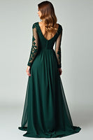Load image into Gallery viewer, V-Neck Pine Appliqued Long Prom Dress with Long Sleeves