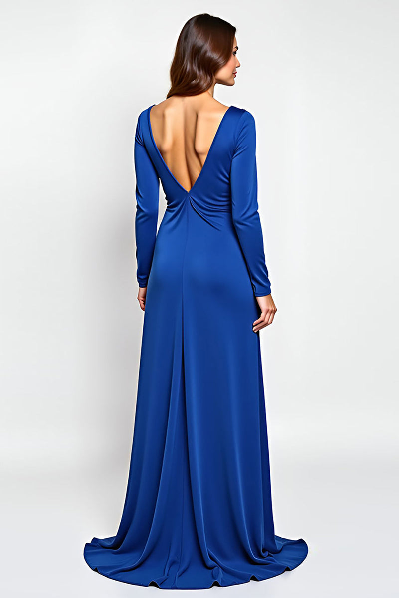 Load image into Gallery viewer, Sheath Royal Blue Long Sleeves Mother of the Bride Dress with 3D Flowers