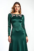 Load image into Gallery viewer, Pine Round Neck Floral Mother of the Bride Dress with Long Sleeves