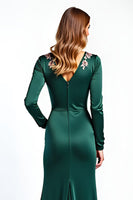 Load image into Gallery viewer, Pine Round Neck Floral Mother of the Bride Dress with Long Sleeves