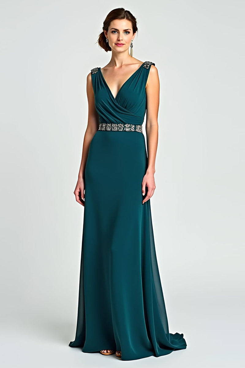 Load image into Gallery viewer, Peacock Chiffon A Line Long Mother of the Bride Dress