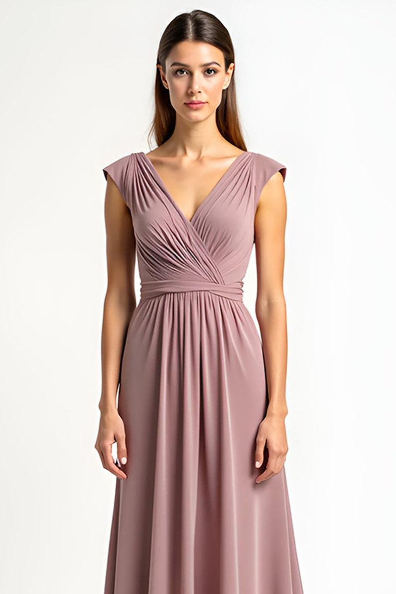Cicinia Dusty Rose Mother Of The Bride Dress Long Chiffon A-line Tea Length V-neck Sequined Lace