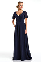 Load image into Gallery viewer, Navy V-Neck Long Chiffon Mother of the Bride Dress