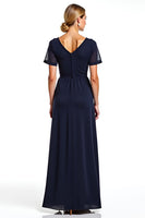 Load image into Gallery viewer, Navy V-Neck Long Chiffon Mother of the Bride Dress