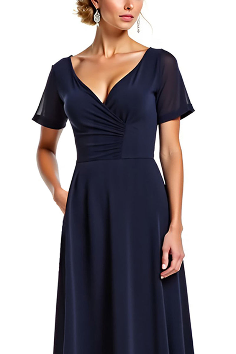 Navy V-neck Half Sleeves Chiffon Mother of the Bride Jumpsuits