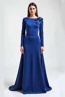 Load image into Gallery viewer, Royal Blue Long Sleeves Satin Long Mother of the Bride Dress with Flowers