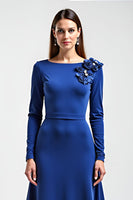 Load image into Gallery viewer, Royal Blue Long Sleeves Satin Long Mother of the Bride Dress with Flowers