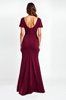 Load image into Gallery viewer, Burgundy Sheath Satin V-Neck Backless Long Formal Dress