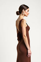 Load image into Gallery viewer, Brown Sheath One Shoulder Long Prom Dress with Bow