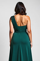 Load image into Gallery viewer, Dark Green A Line One Shoulder Backless Long Mother of the Bride Dress