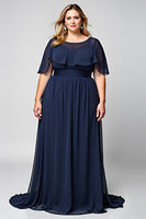 Load image into Gallery viewer, Navy A Line Maxi Chiffon Long Mother of the Bride Dress