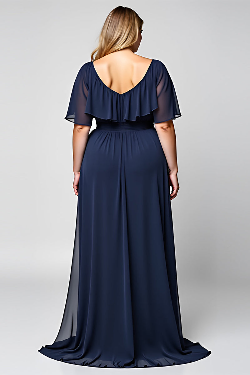 Load image into Gallery viewer, Navy A Line Maxi Chiffon Long Mother of the Bride Dress