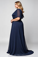 Load image into Gallery viewer, Navy A Line Maxi Chiffon Long Mother of the Bride Dress