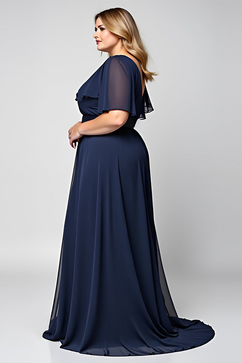 Load image into Gallery viewer, Navy A Line Maxi Chiffon Long Mother of the Bride Dress