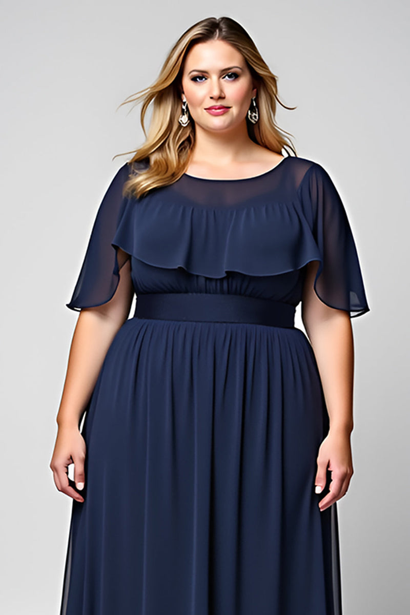 Load image into Gallery viewer, Navy A Line Maxi Chiffon Long Mother of the Bride Dress