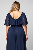 Load image into Gallery viewer, Navy A Line Maxi Chiffon Long Mother of the Bride Dress