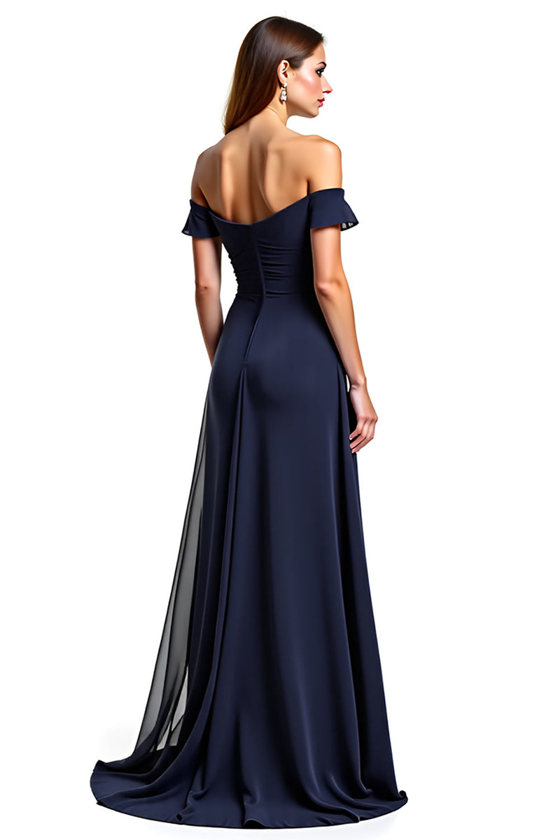 Load image into Gallery viewer, Navy A Line Sweetheart Long Chiffon Mother of the Bride Dress
